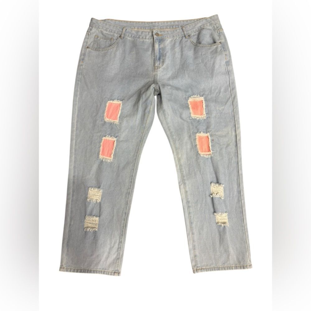 Women’s Plus Size Lt Denim Pink Distressed Jeans by Unknown Brand -size 4XL